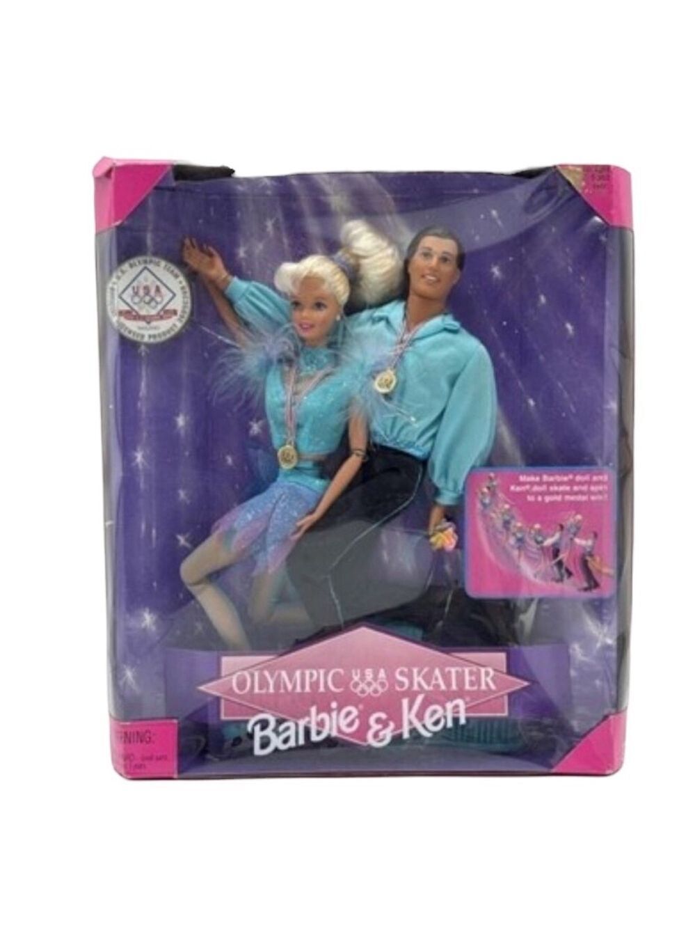 Barbie Olympic Skater Barbie & Ken Doll Set Blue Purple 1998 Exclusive